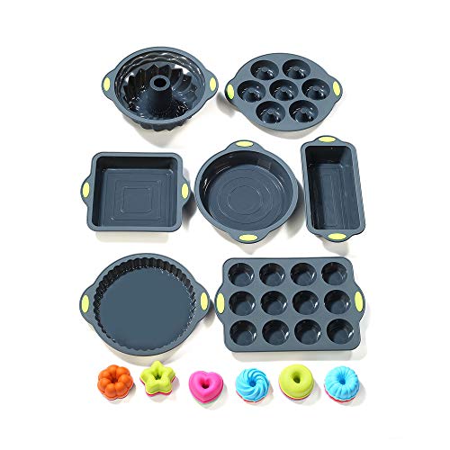 To encounter 31 Pieces Silicone Bakeware Set - 7 Silicone Baking Cake Pans - 24 Silicone Cake Molds Non Stick Muffin Cups Liners with Metal Reinforced Frame More Strength