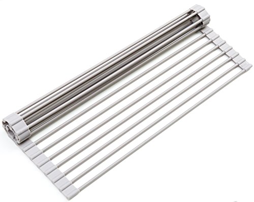 Surpahs Over the Sink Multipurpose Roll-Up Dish Drying Rack (Warm Gray, Large - 21.5' x 13.1')