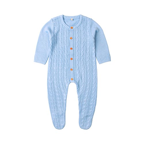mimixiong Baby Boy Romper Toddler Girl Knit Footies Jumpsuit (Blue,6M)