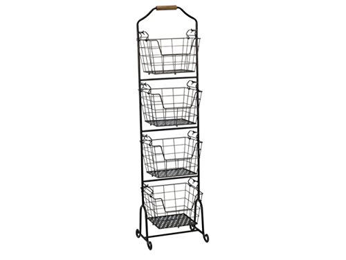 Gourmet Basics by Mikasa Ferme 4-Tier Metal Floor Standing Fruit/Home Storage Market Basket, Large, Antique Black,5228872,9