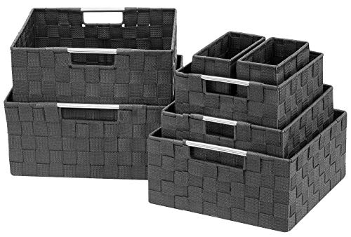 Sorbus Storage Box Woven Basket Bin Container Tote Cube Organizer Set Stackable Storage Basket Woven Strap Shelf Organizer Built-in Carry Handles (7 Piece - Grey)