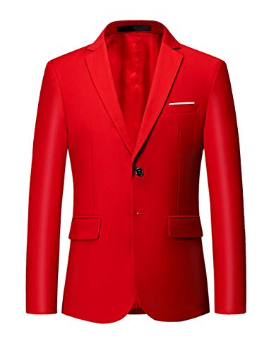 MOGU Mens Suit Jacket Slim Fit Single Breasted Two Button 10 Colors US 44 Asian 6XL Red