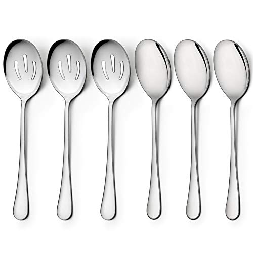 LIANYU Serving Spoons x 3, Slotted Serving Spoon x 3, Stainless Steel Party Buffet Catering Dinner Banquet Serving Spoons, 8 3/4', Mirror Finish, Dishwasher Safe