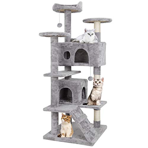 Nova Microdermabrasion 53' Multi-Level Cat Tree Stand House Furniture Kittens Activity Tower with Scratching Posts Kitty Pet Play House (Light Grey)
