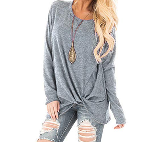 Franterd Women's Casual Long Sleeve T-Shirt Tops Twist Knot Front Tunics Loose Fashion Sweatshirts Pullover Blouse Gray