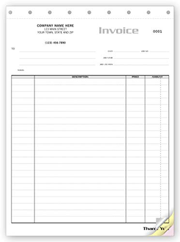 CheckSimple Sales Invoice Forms, General Use (Item, Description, Price, Total), 3-Part, Customized (500 invoices)
