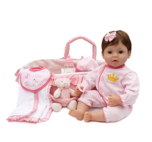 Reborn Baby Doll Handmade Lifelike Realistic Vinyl Girl Doll, 18 inch Weighted Soft Body Toy Gift Set