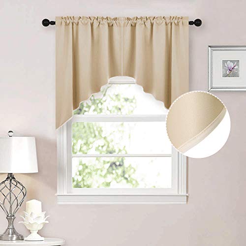 NICETOWN Room Darkening Pole Pocket Kitchen Tier Curtains- Tailored Scalloped Valance /Swags (Biscotti Beige, 2 Pieces, 72 inches Wide Combined, 36 inches Long)