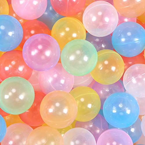 PlayMaty Colorful Pit Balls Plastic Phthalate Free BPA Free 8-corlor Translucent Ocean Ball Crush Proof Stress Balls for Toddlers and Kids Playhouse Pool Ball Pit Accessories 2.36Inches (50 Balls)