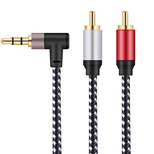 AUX RCA Y Cable 60FT, 3.5mm to 2-Male RCA Adapter Stereo Splitter Cable 1/8' Right Angle TRS to RCA Straight Plug Audio Auxiliary Cord for Smartphone, Speakers, Tablet, HDTV, MP3 Player