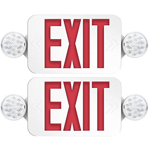 Freelicht 2 Pack Exit Sign with Emergency Lights, Two LED Adjustable Head Emergency Exit Light, Exit Sign for Business