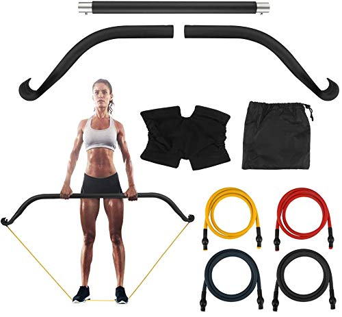 najiaxiaowu Resistance Bow Portable Home Gym with 15 Adjustable Levels of Resistance Bands and Bar System Collapsible Bar with Handles Full Body Workouts for Home, Travel or Outdoors