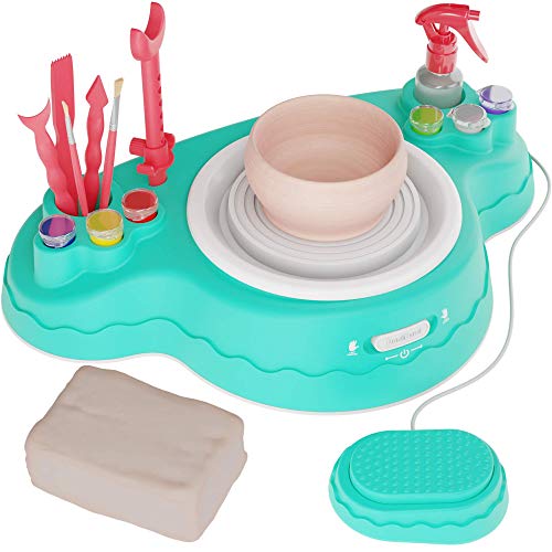 Pottery Wheel Studio for Beginners - Complete Workstation: Powerful Motor, Durable Machine, Pressure-Sensitive Foot Pedal, Learning Guide - Pottery Kit for Kids - Great Gift for Boys and Girls