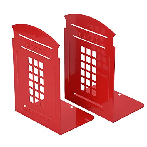 TENCMG Bookends - Non-Slip Heavy Metal Durable Sturdy Strong Books Organizer - Telephone Booth Bookshelf Decor Decorative,Red,10.2x14x20cm