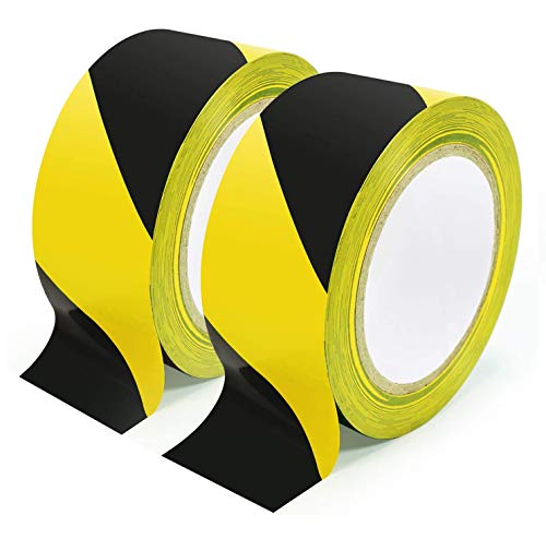 BLIGO Hazard Warning Safety Stripe Tape, 2 Inch x 36 Yards, Black and Yellow, High-Visibility, Marking Floors, Walls, Steps, Caution Dangerous Zones, 2 Rolls