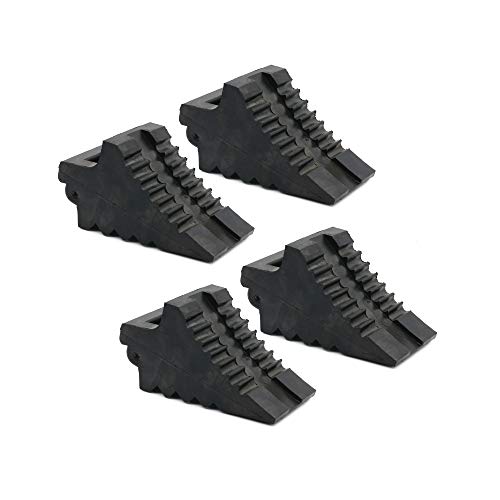 AFA Tooling Chock Blocks (4 Pcs) Rubber Dual Wheel Tire Chocks Front and Back for Camper, Trailer, RV, Truck, Car and ATV - Best Heavy Duty Vehicle Wedge Design with Handle and Garage Grip Bottom