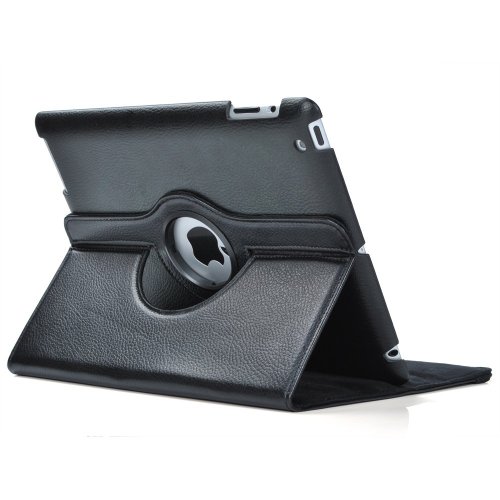 Black 360 Degrees Rotating Stand Leather Case for Ipad 2 and 3 4 Generation