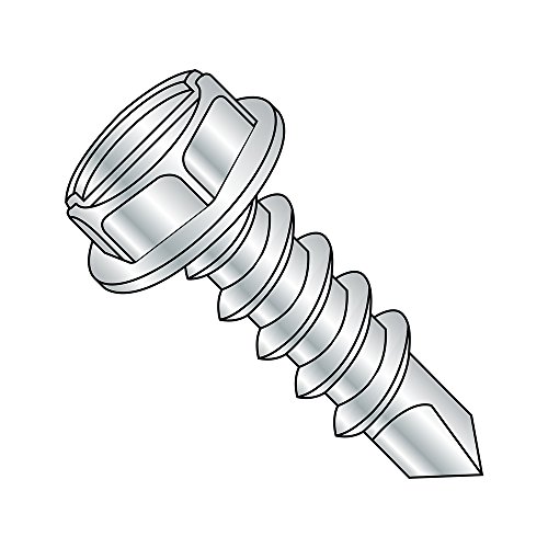 Steel Self-Drilling Screw, Zinc Plated Finish, Hex Washer Head, Slotted Drive, #2 Drill Point, #6-20 Thread Size, 1' Length (Pack of 100)