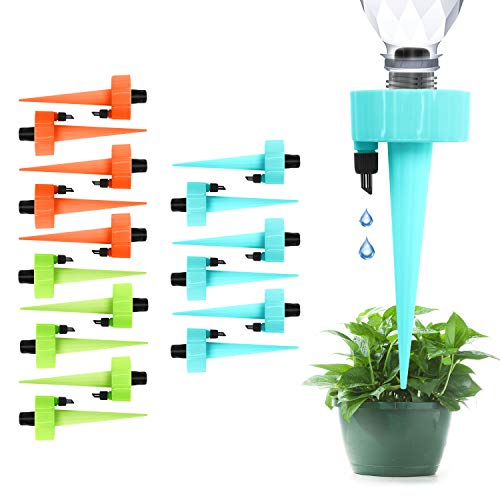 16 PCS Plant Self Watering Spikes Devices, Automatic Irrigation Equipment Plant Waterer with Slow Release Control Switch, Adjustable Water Volume Vacation Drip Irrigation for Outdoor Indoor Plants