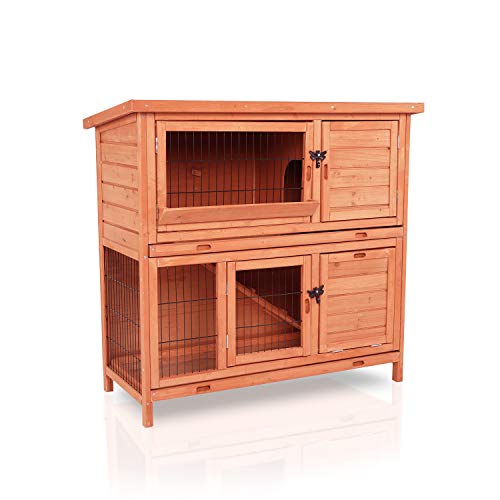 LAZY BUDDY Rabbit Hutch, 40” Wooden Rabbit Cage Indoor and Outdoor Use with Waterproof Roof for Bunny, Rabbit, Chicken and Other Pets