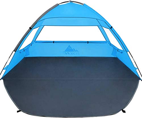 NXONE Beach Tent Sun Shade Shelter for 2-3 Person with UPF 50+ Protection, Extended Floor & 3 Mesh Roll Up Windows丨Carrying Bag, Stakes, Tiedown Strings Included, Sky Blue