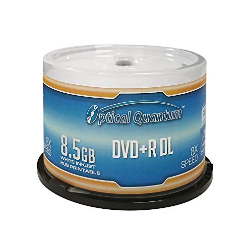 Optical Quantum OQDPRDL08WIP-H 8 X 8.5GB DVD+R DL White Inkjet Printable Double Layer Recordable Blank Media , 50-Disc Spindle