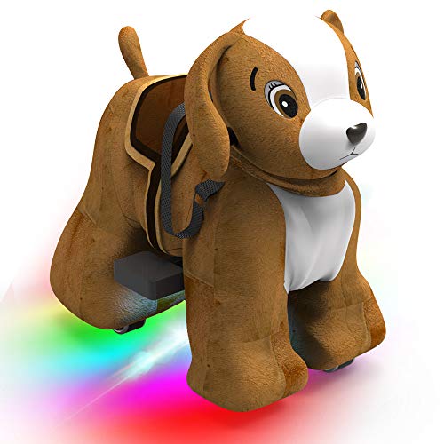 HOVER HEART Rechargeable 6V/7A Plush Animal Ride On Toy for Kids (3~7 Years Old) with Safety Belt (Dog)