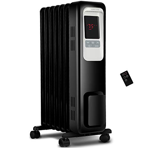 Aikoper Space Heater, 1500W Oil Filled Radiator heater with 24-Hours Timer, Remote Control, Digital Thermostat, Tip-over & Overheat Protection, Electric Portable Heater for Full Room Indoor Office