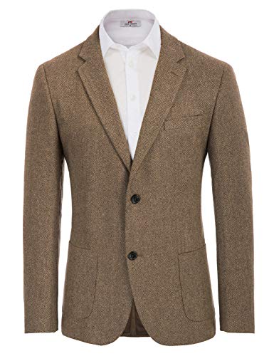 Men's Formal Tweed Herringbone Blazer 2 Button Wool Blend Sport Coat Coffee 2XL