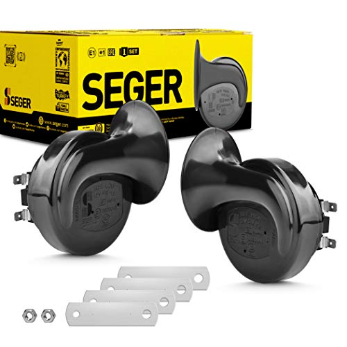 SEGER Trumpet Car Horn Set - High/Low Tone, 12 Volt, Universal Fit, 60B Series 12V Loud Horn with Brackets