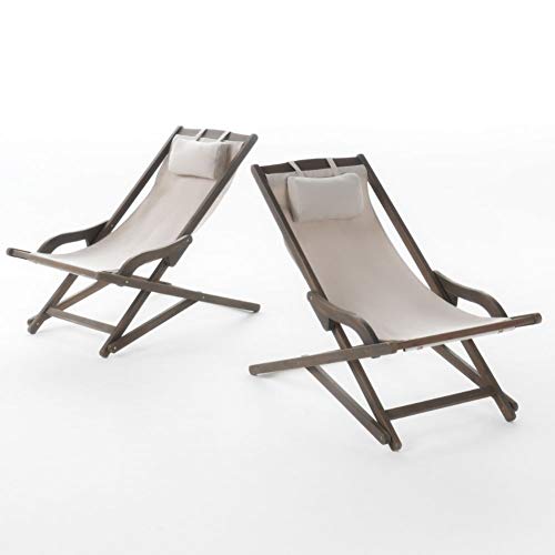 Christopher Knight Home Nikki Outdoor Wood and Canvas Sling Chairs, 2-Pcs Set, Beige