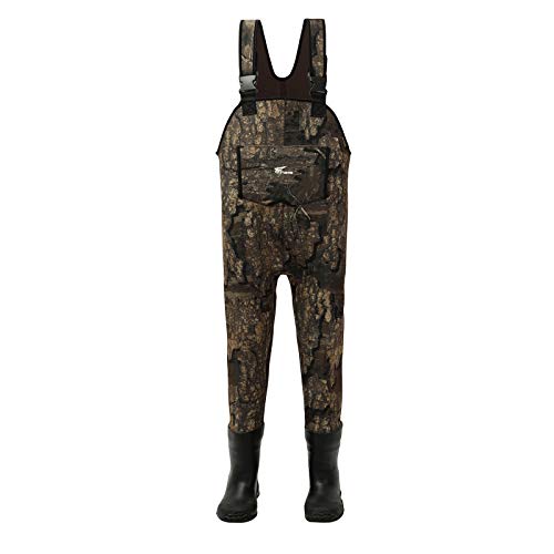 8 Fans Kids Chest Waders with Boots，Neoprene Waterproof Insulated Hunting & Fishing Waders for Boys and Girls Youth, Cleated Bootfoot Kids Wader, Realtree Timber Camo (8/9 Big Kid)