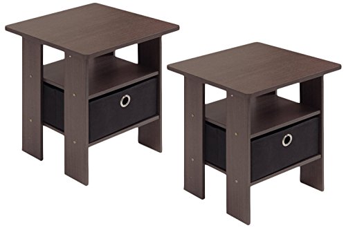 Furinno End Table Bedroom Night Stand, Petite, Dark Brown, Set of 2