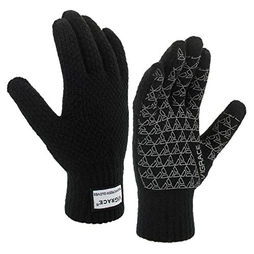 ViGrace Winter Warm Touchscreen Gloves for Men and Women Touch Screen Fleece Lined Knit Anti-Slip Wool Glove