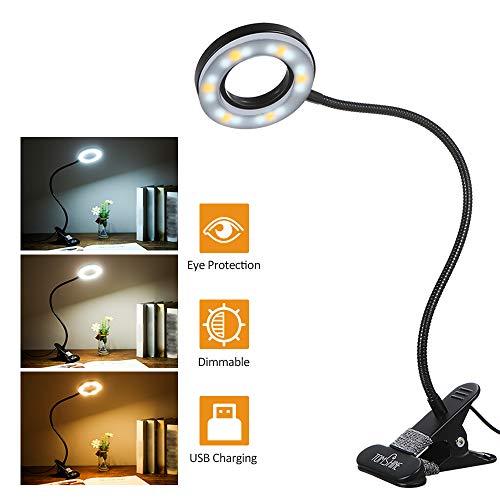 Tomshine Book Light, Metal Clip on Light with 3 Colors, 10-Level Brightness Reading Lamp with Clip for Desk, Bed