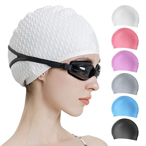 Tripsky Silicone Swim Cap,Comfortable Bathing Cap Ideal for Curly Short Medium Long Hair, Swimming Cap for Women and Men, Shower Caps Keep Hairstyle Unchanged (White)