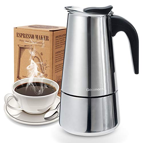 Stovetop Espresso Maker, Moka Pot, Godmorn Italian Coffee Maker 450ml/15oz/9 cup (espresso cup=50m), Classic Cafe Percolator Maker, 430 Stainless Steel, Suitable for Induction Cookers