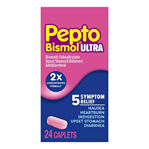 Pepto Bismol Ultra Caplets, 24 Tablets, for Relief of Gas, Anti Diarrhea, Heartburn, Nausea, Upset Stomach, and Indigestion