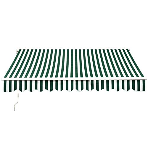 MCombo 12x10 Feet Manual Retractable Patio Door Window Awning Sunshade Shelter Outdoor Canopy (Dark Green with White Stripes)