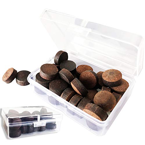 30 Pieces Cue Tips 14 mm Pool Billiard Cue Tips Replacement with Storage Box for Pool Cues Stick and Snooker,Dark Brown