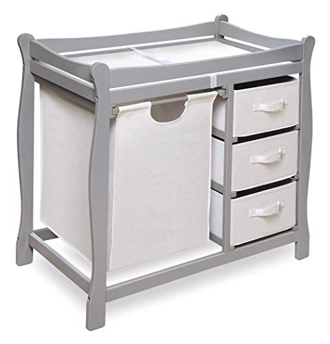 Sleigh Style Baby Changing Table with Laundry Hamper and 3 Storage Baskets