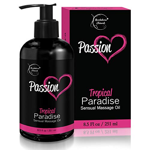 Passion Sensual Massage Oil for Intimate Moments & Enhanced Stimulation. All Natural, Tropical Paradise Scent with Almond & Jojoba Oil. Ideal for Full Body & Muscle Massage – for Women & Men - 8.5oz