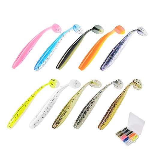 SundayPro 100PCS Soft Fishing Lures for Bass, Soft Paddle Tail Swimbaits Fishing Lures, Fishing Baits Kit with Box for Fishing Trout Redfish Freshwater Saltwater(Paddle Tails -100PCS)