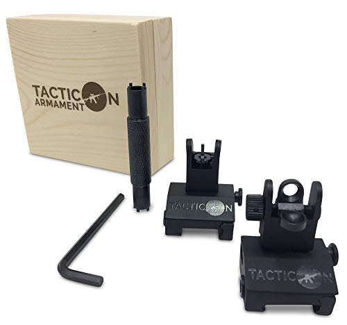 Flip Up Iron Sights for Rifle Includes Front Sight Adjustment Tool | Rapid Transition Backup Front and Rear Iron Sight BUIS Set Picatinny Rail and Weaver Rail