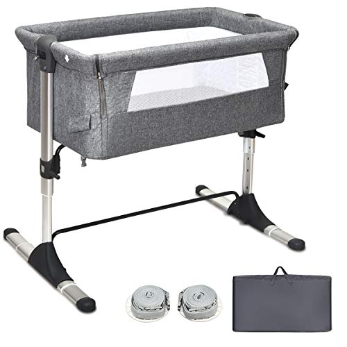 GLACER Baby Bedside Crib, Portable Baby Bassinet Bedside Sleeper for Newborn Infant with Carrying Bag, Detachable Mattress, Straps, Height & Angle Adjustable, Breathable Mesh, Easy Folding