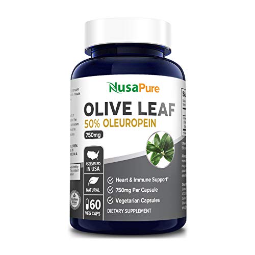 Olive Leaf Extract 750 mg 50% Oleuropein (Non-GMO & Gluten-Free) - Vegan - Super Strength - Immune Support, Cardiovascular Health & Antioxidant Support* - No Oil - 60 Capsules