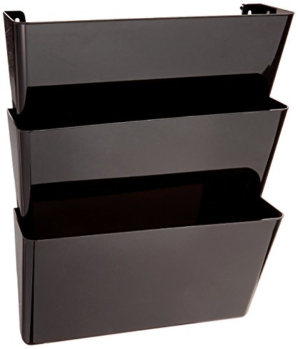 Deflecto 93604 Sustainable Office DocuPocket, Recycled Content, Wall File Organizer, Stackable, Letter Size, Black, Set of 3, 13'W x 7'H x 4'D