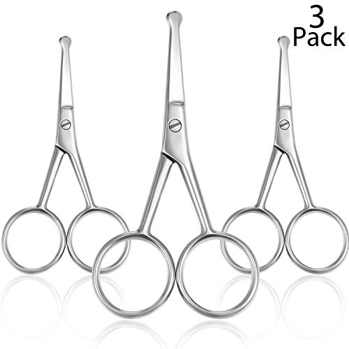 3 Pack Nose Hair Scissors Rounded Tip Scissors Facial Hair Scissors Stainless Steel Blunt Tip Scissor for Eyebrows, Nose, Moustache, Beard, Grooming (Silver)