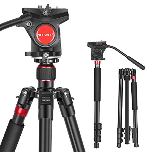 Neewer 2-in-1 Aluminum Alloy Camera Tripod Monopod 70.8inches/180cm with 1/4 and 3/8 inch Screws Fluid Drag Pan Head and Carry Bag for Nikon Canon DSLR Cameras Video Camcorders Load up to 26.5 pounds