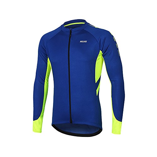 ARSUXEO Men's Full Zipper Long Sleeves Cycling Jersey Bicycle MTB Bike Shirt 6030 Blue Size L